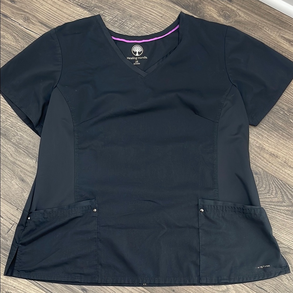 Healing Hands Black Fitted Short Scrub Top